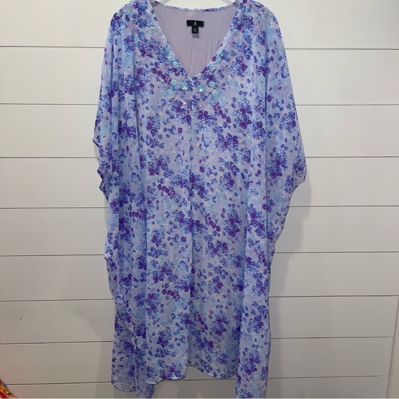 Jason Wu Floral Blue & Purple Kaftan Dress Womens Size Medium - Picture 1 of 7